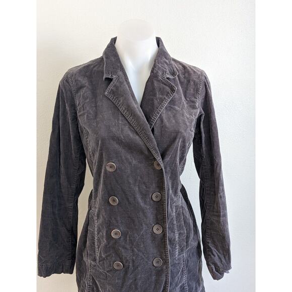 Eileen Fisher Petite Sz 0-2 Pea Coat Corduroy Jacket Grey Double Breasted Belted - Picture 6 of 13